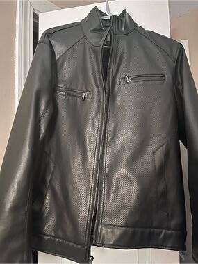 Michael Kors Black Perforated Faux Leather Bomber Jacket